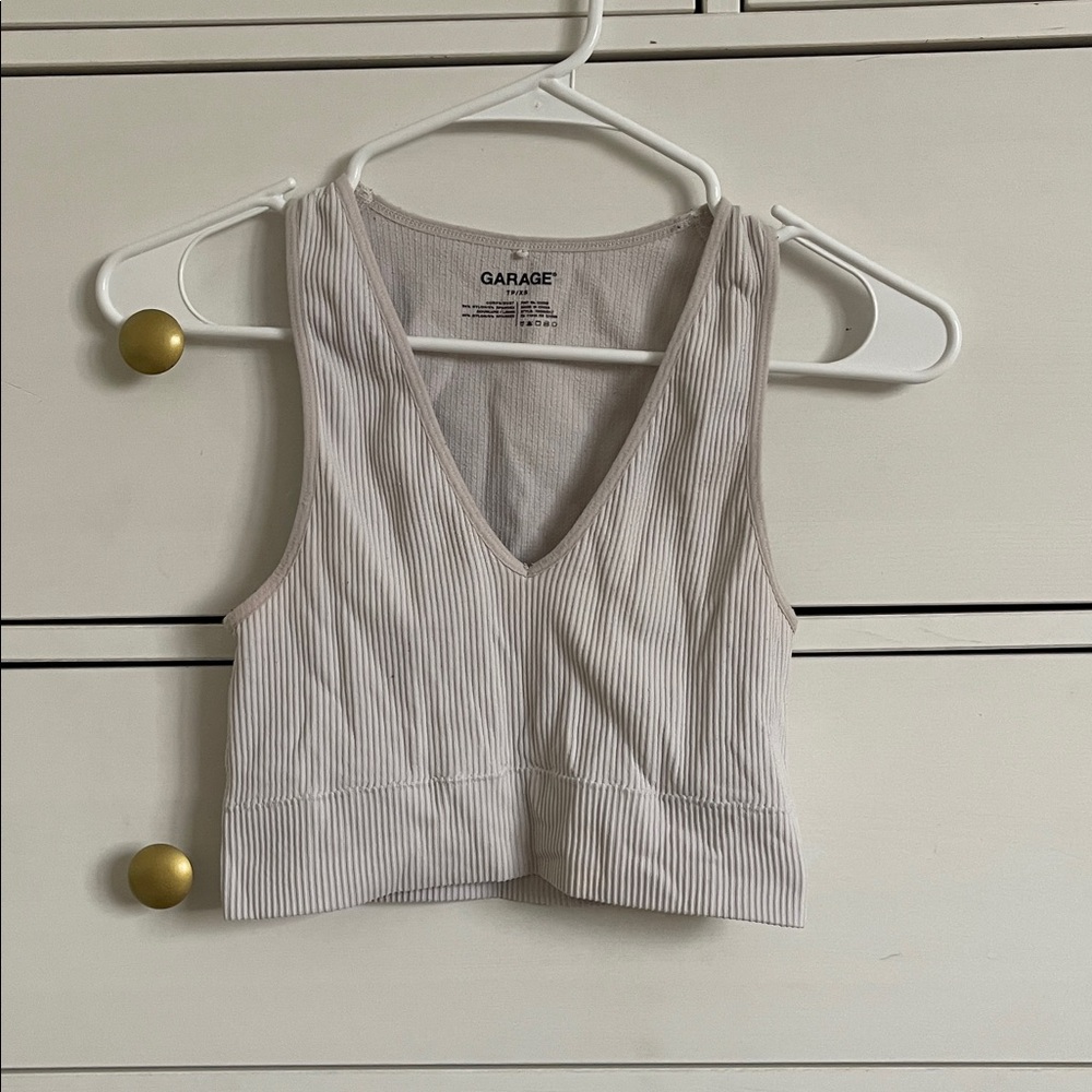 Garage White Ribbed Crop Top
